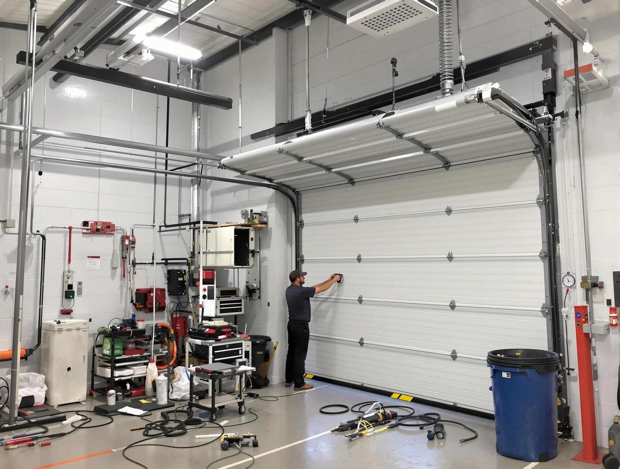 Riverdale Garage Door Repair certified technician performing commercial door repair at a Riverdale business facility
