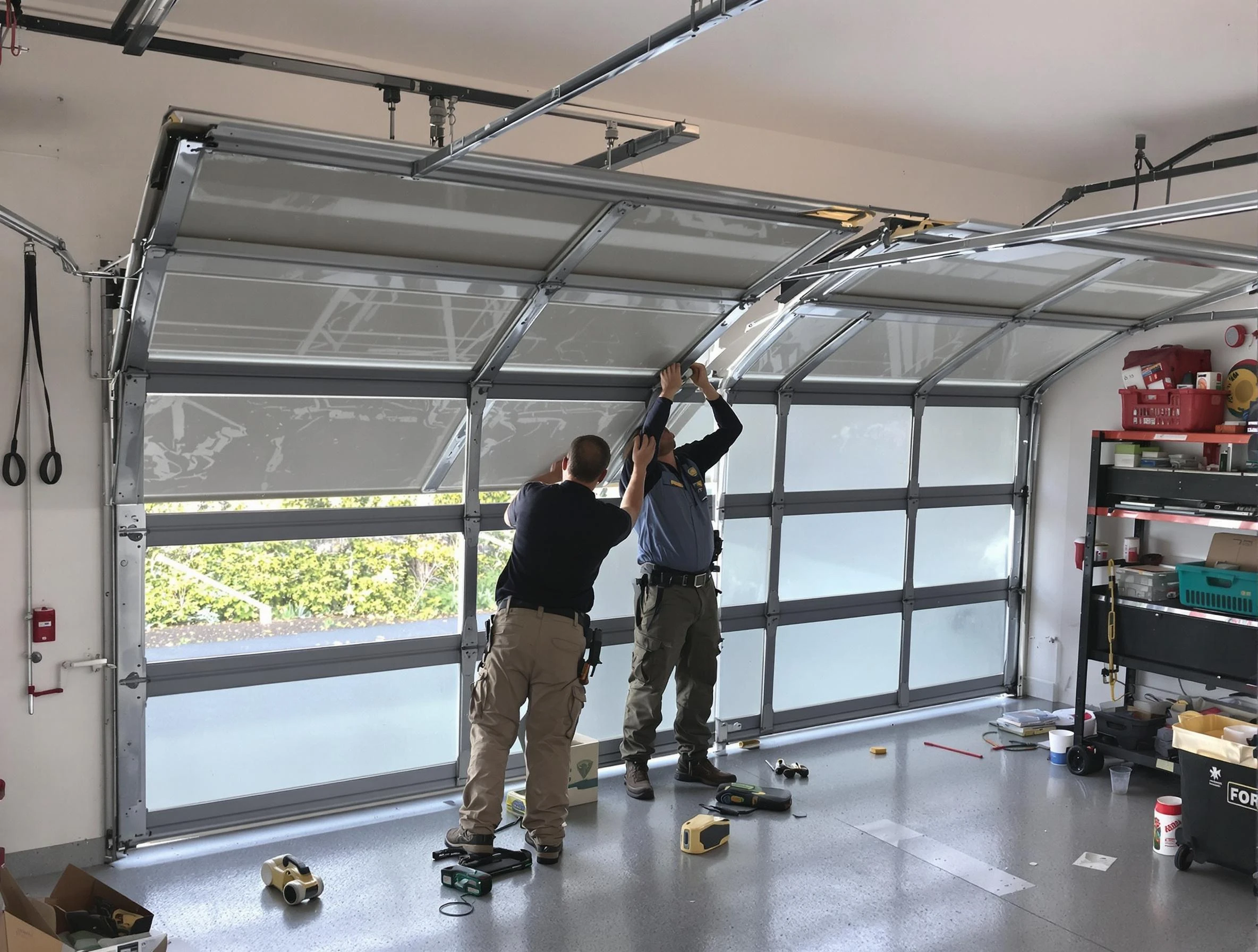 Riverdale Garage Door Repair expert performing precise panel replacement on Riverdale garage door