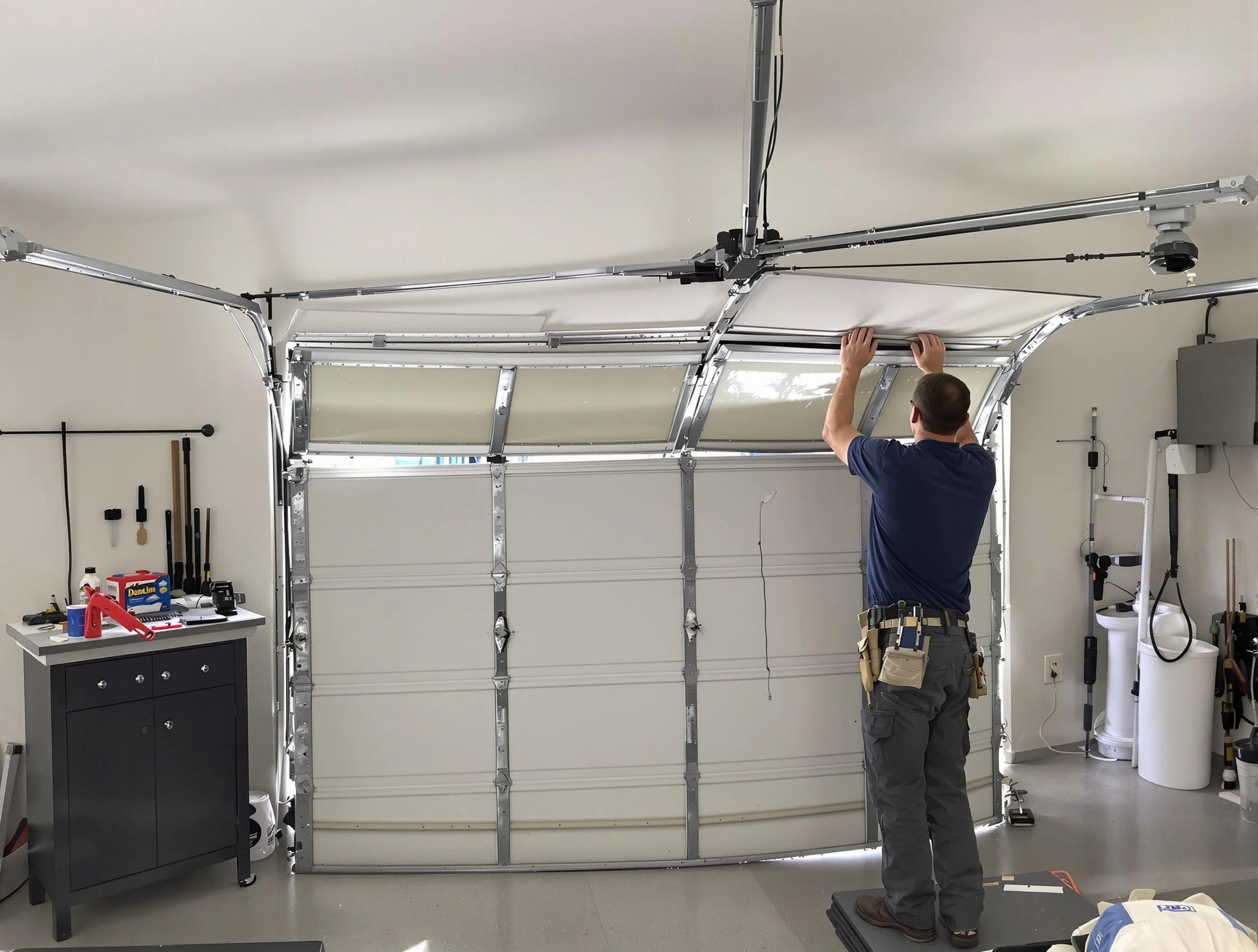 Riverdale Garage Door Repair specialist performing precise section replacement on Riverdale garage door